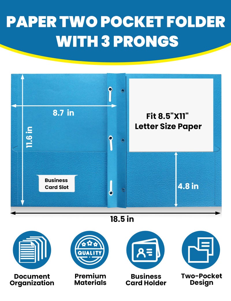 SUNEE 2 Pocket Folders with Prongs (25 Pack, Assorted Colors), Paper Folders with 2 Pockets and 3 Prongs Fit Letter Size Paper, Folders with Prongs for School Office Home Business - Image 2